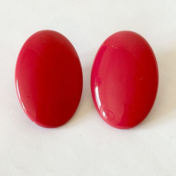 Pink Fuchsia Metal Oval 1 3/4 in Earrings Street Wear 80’s 90’s Vintage - Picture 2 of 4